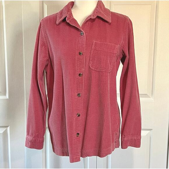 L.L. Bean Sz Small pink/raspberry corduroy shirt jacket shacket. LS. cotton top - Picture 1 of 9